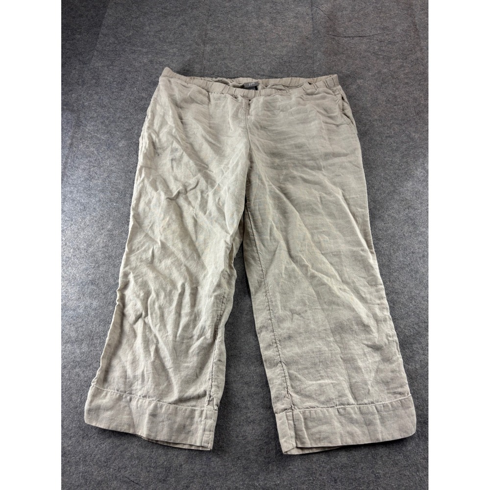 J. Jill Pure Linen Wide Leg Cropped Pants Beige Boho Elastic‎ Waist Size L SEE